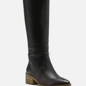 Vince Camuto Beaanna Black Leather Pointed Toe Low Heeled Tall Boots Size 10M